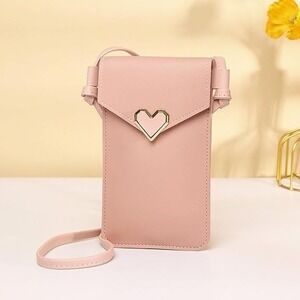 Pink Heart Accent Phone Crossbody Bag Small Phone Shoulder Purse for Women